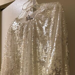 Zara Sequin Blouse in White/Silver